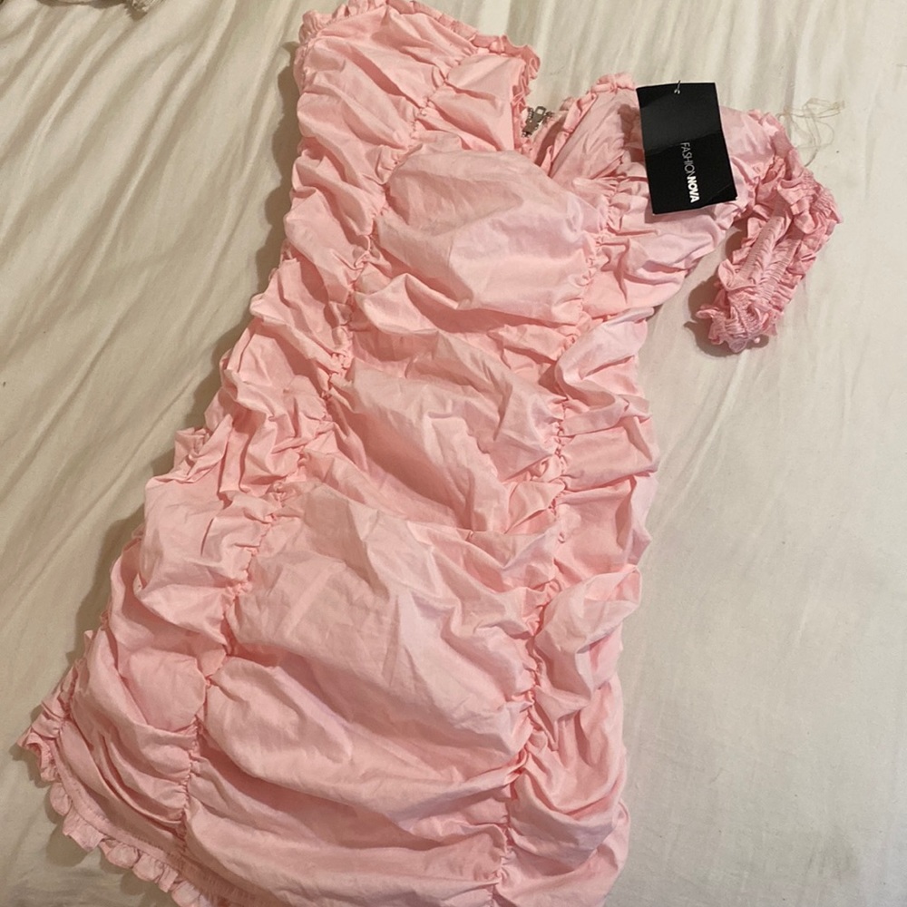 Pink runched FN mini dress